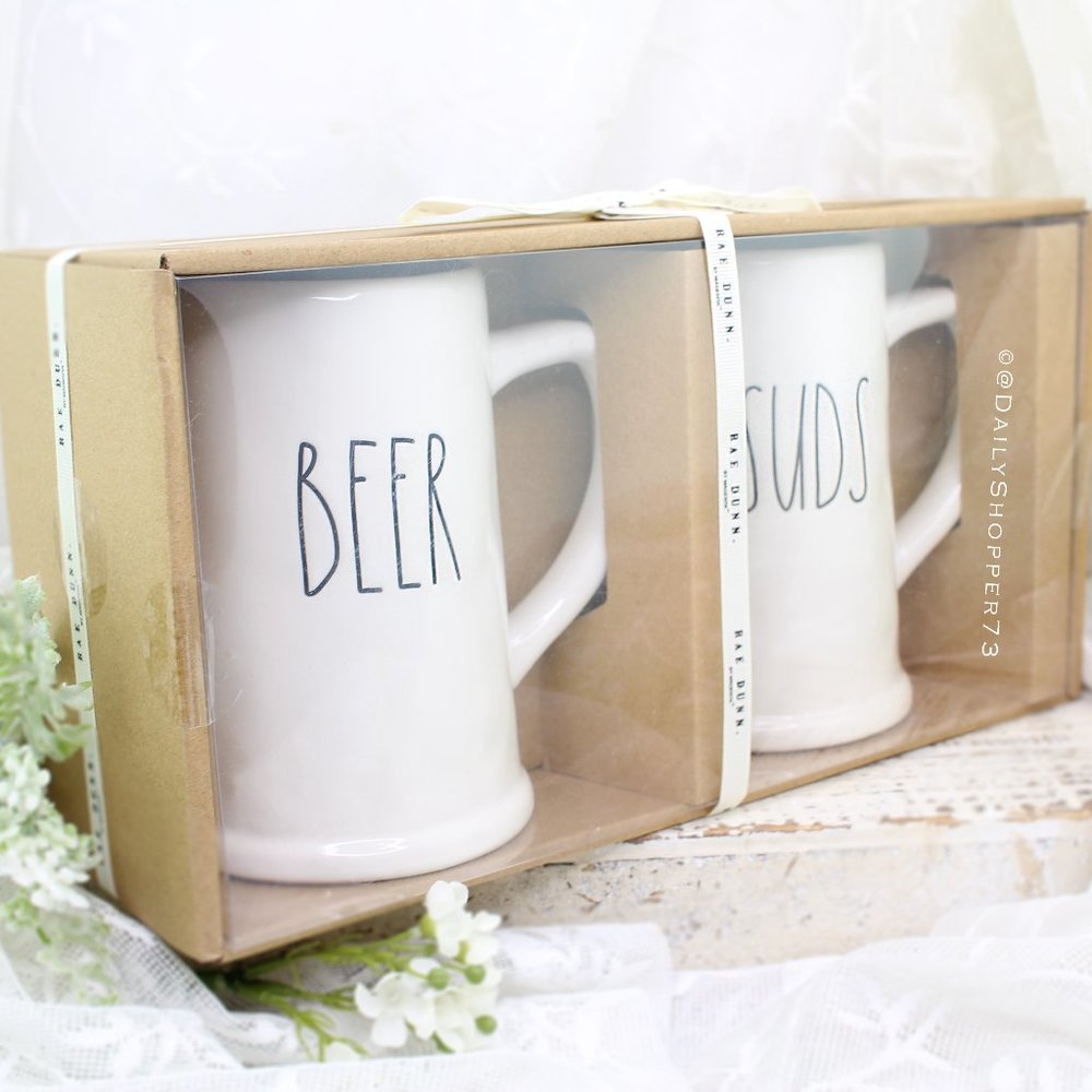 Rae Dunn "Beer" & "Suds" Ceramic Beer Stein Set